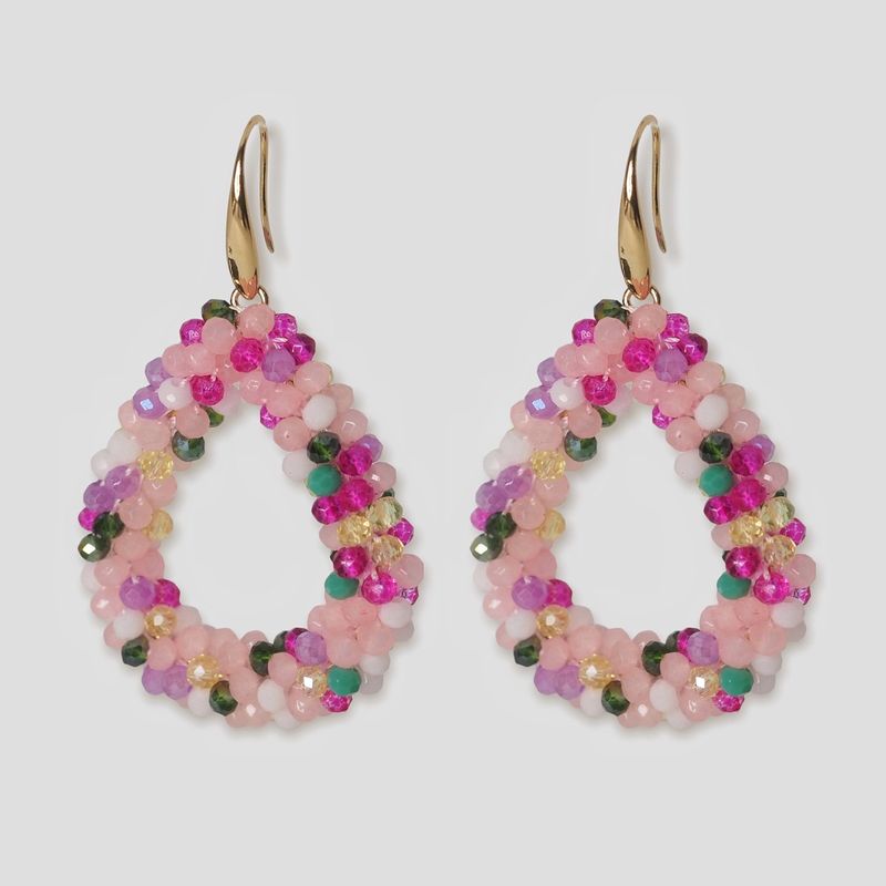 Aurora øredobber med glassperler rosa multi