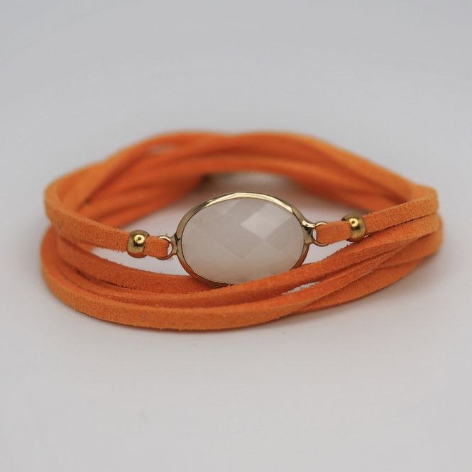 Hovedbilde Skinnarmbånd med glasstein orange