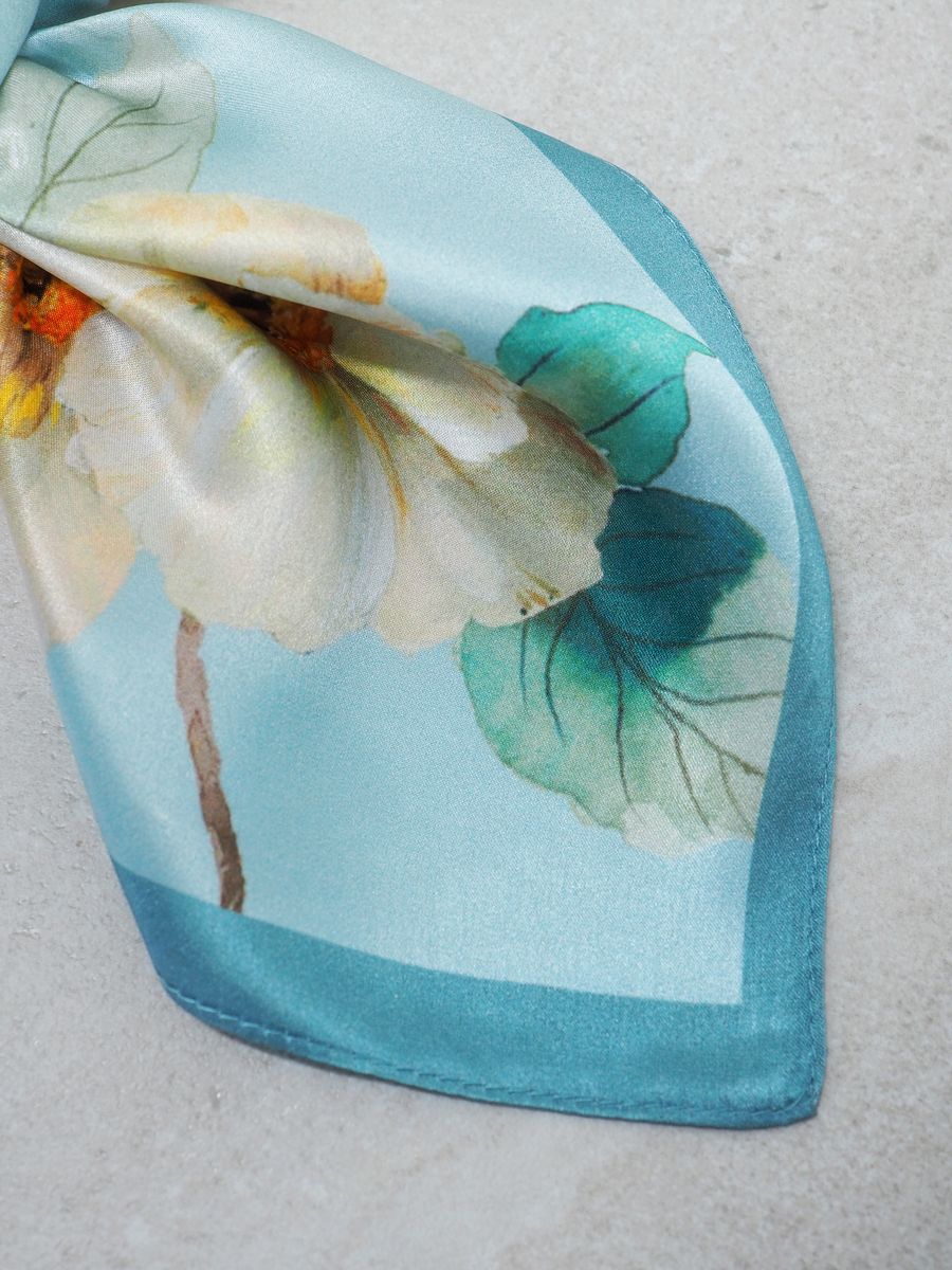 Skjerf 100% silke turkis og gul