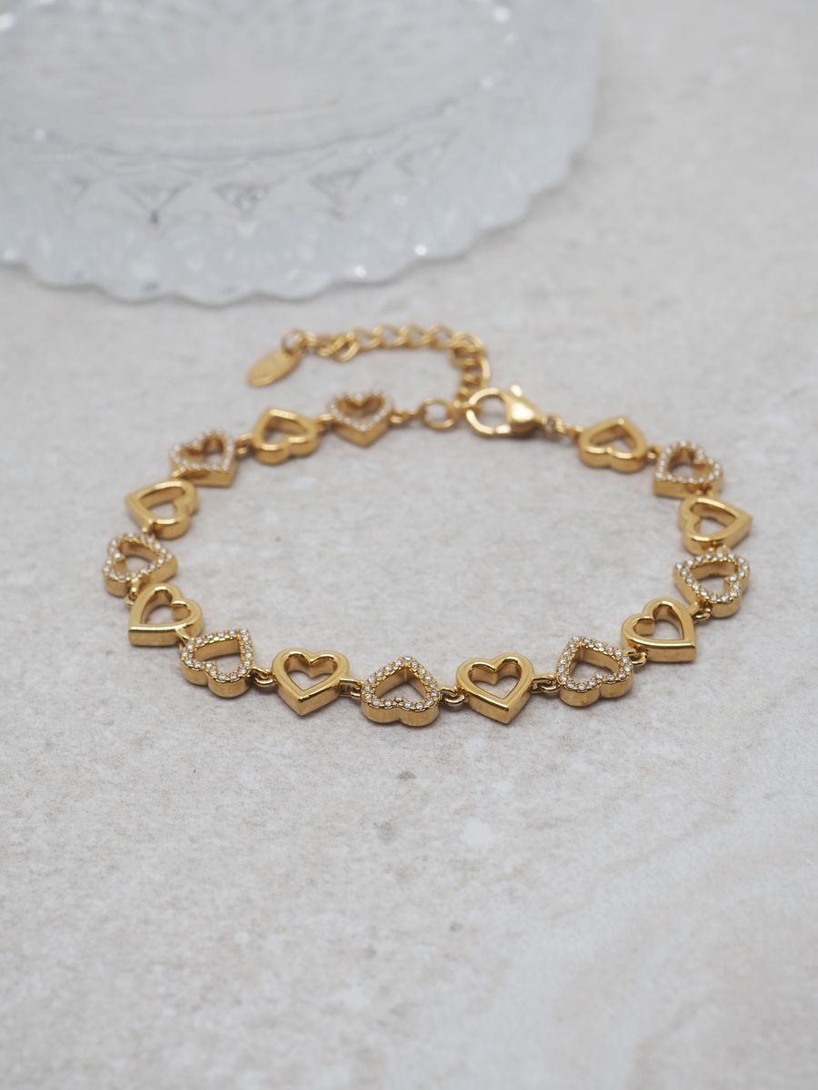 Hjertearmbånd i stål gullfarget