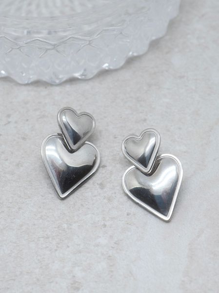 Hovedbilde 7DAYS doble hjerteøredobber stål sølvfarget
