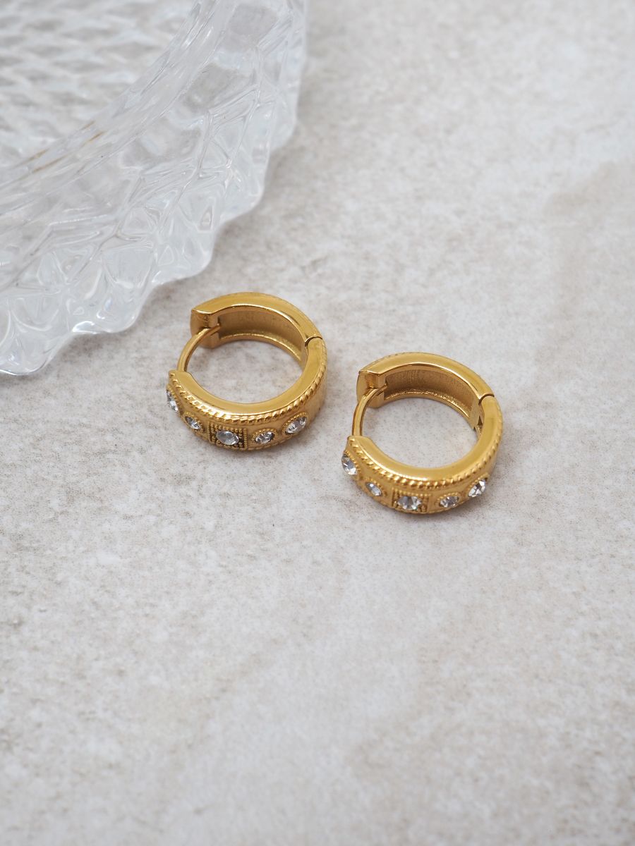 7DAYS øredobber med zirkoner i stål