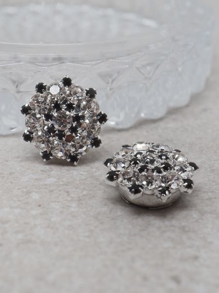 Hovedbilde Knappepynt 2stk. sølvfarget blanke og svarte ...