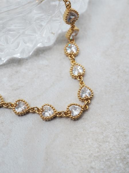 Hovedbilde 7DAYS hjertearmbånd med zirkoner stål gullfarget