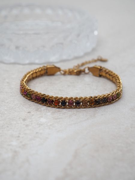 Hovedbilde Vintage armbånd gullfarget med flerfargede ...