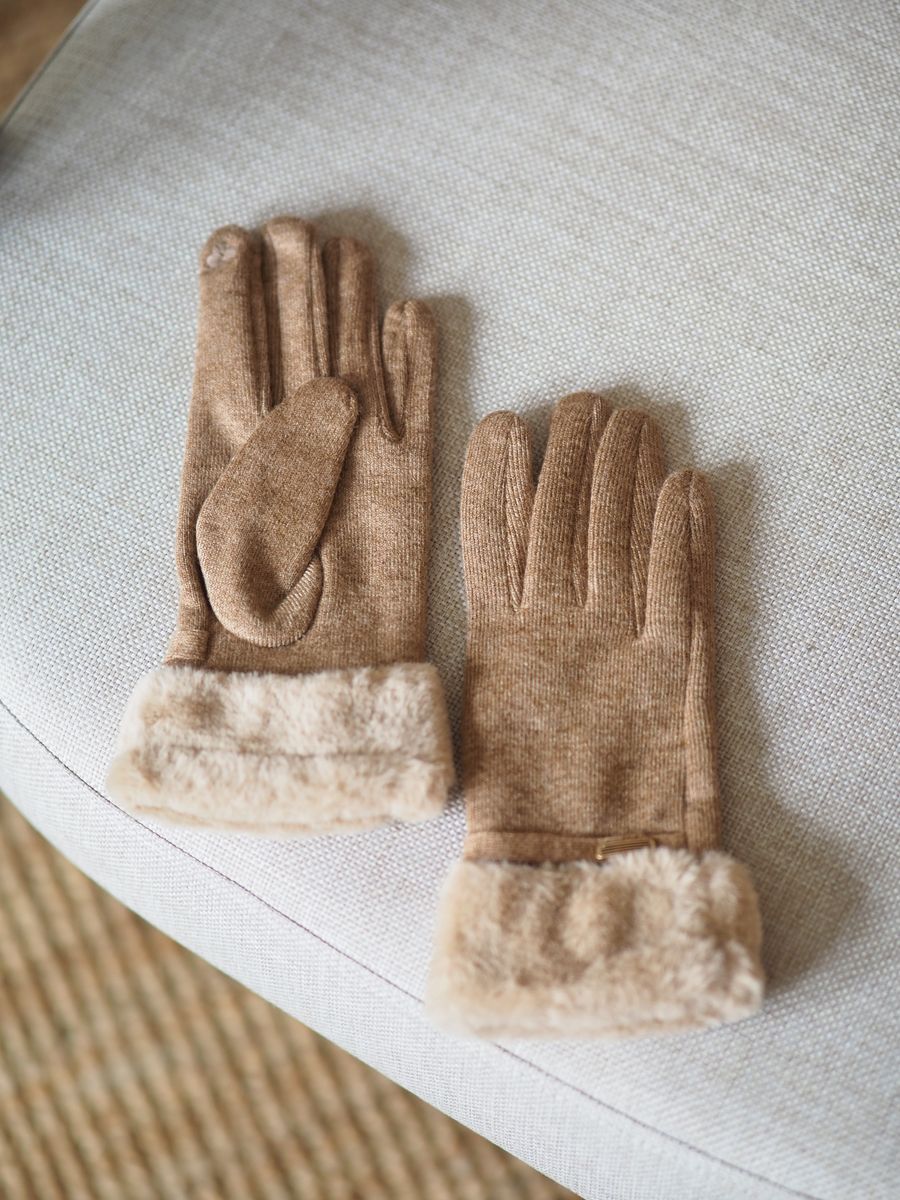 Hansker med fuskepels beige