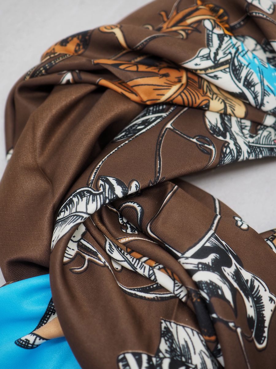 Stort skjerf i silkeblanding brun og lyseblå