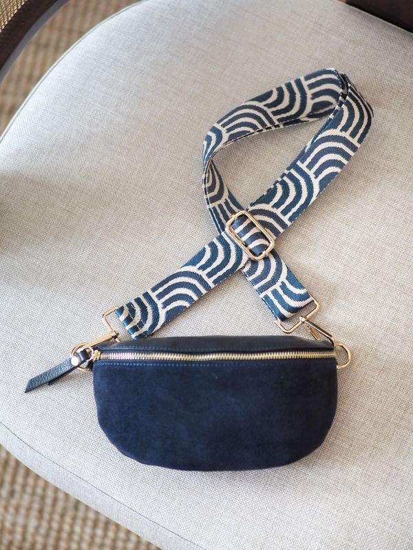 Skinn bumbag semsket mørkeblå