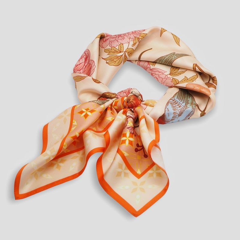 Silkeskjerf 7DAYS stort oransje og beige 