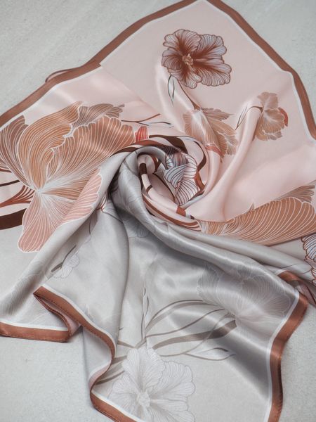 Hovedbilde Skjerf 100% silke lysekorall og grått